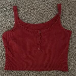 Red Ribbed Button-Up Crop Top